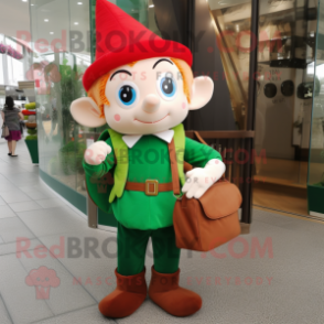 nan Elf mascot costume character dressed with a Polo Shirt and Messenger bags