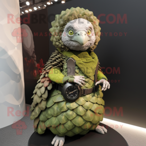 Olive Pangolin mascot costume character dressed with a Mini Dress and Digital watches