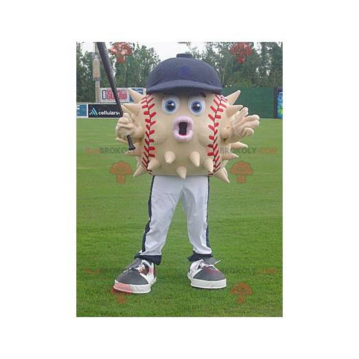 Mascota de diodon bola de béisbol con una gorra - Redbrokoly.com