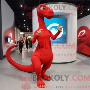 Rød Brachiosaurus maskot...