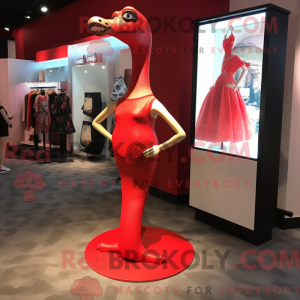 Röd Brachiosaurus maskot...