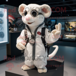 White Dormouse mascot costume character dressed with a Bomber Jacket and Necklaces