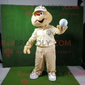 Fantasia de mascote de bola de golfe bege com macacão e gorros - Mascotes de golfe - REBROKO_350399 - RedBrokoly.com