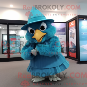Cyaan Eagle-mascottekostuum...