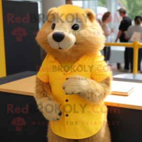 Yellow Marmot mascot costume character dressed with a Pencil Skirt and Cufflinks