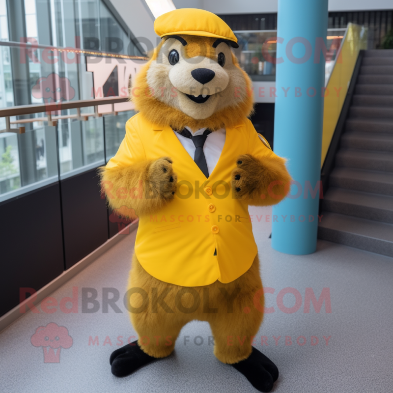 Yellow Marmot mascot costume character dressed with a Pencil Skirt and Cufflinks Yellow Marmot mascot costume character dressed with a Pencil Skirt and Cufflinks