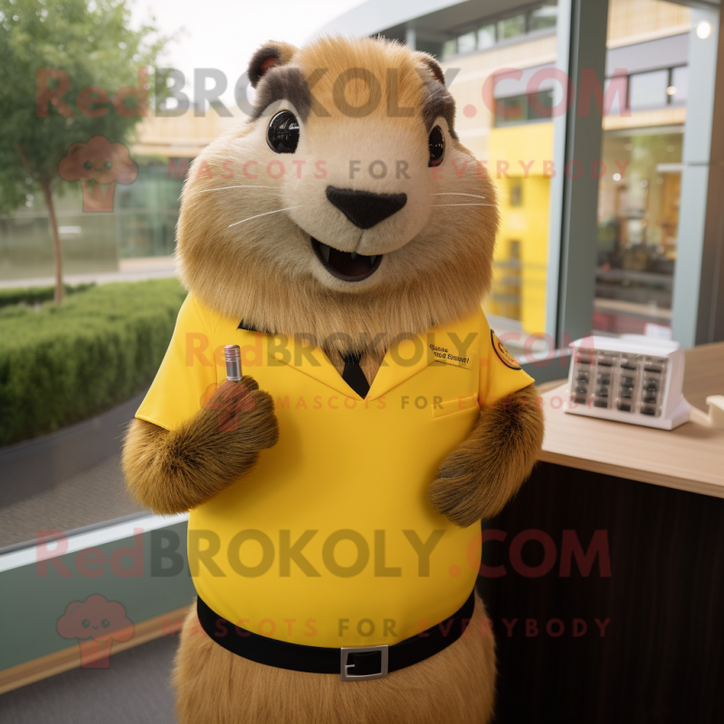 Yellow Marmot mascot costume character dressed with a Pencil Skirt and Cufflinks