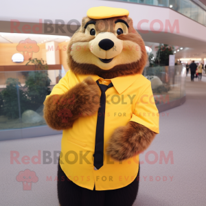 Yellow Marmot mascot costume character dressed with a Pencil Skirt and Cufflinks