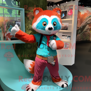 Turkis rød Panda maskot...