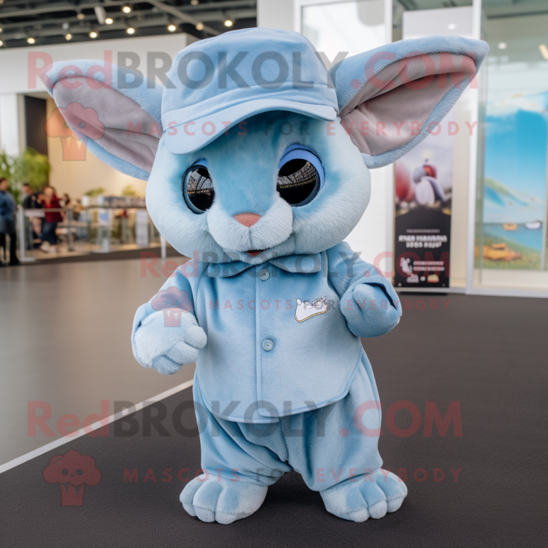 Sky Blue Chinchilla mascot costume character dressed with a Trousers and Caps Sky Blue Chinchilla mascot costume character dressed with a Trousers and Caps
