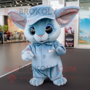 Sky Blue Chinchilla mascot costume character dressed with a Trousers and Caps