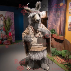 Grå lama-maskotdraktfigur...