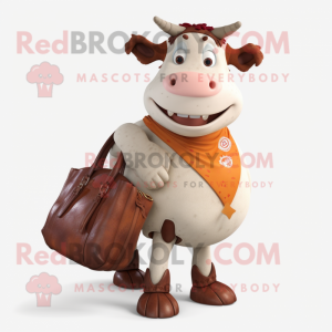 Rust Hereford Cow mascot costume character dressed with a Jeggings and Tote bags