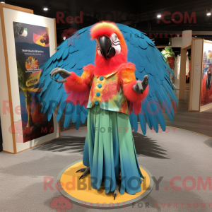 Peach Macaw maskot kostume...