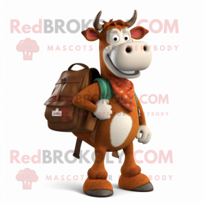 Rust Hereford Cow mascot costume character dressed with a Jeggings and Tote bags