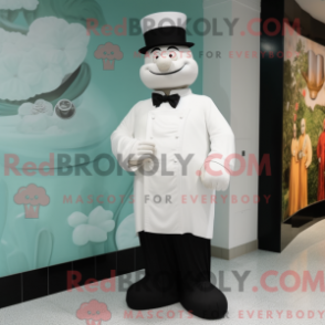 Fantasia de mascote Dim Sum branco com smoking e boinas - Mascotes dim sum - REBROKO_350696 - RedBrokoly.com