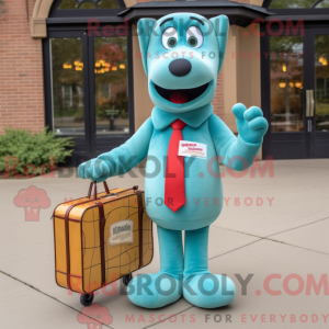 Teal Hot Dog mascot costume...