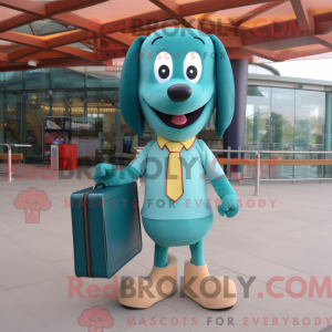 Teal Hot Dog mascot costume...
