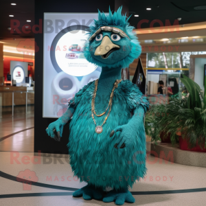 Teal Emu mascot costume character dressed with a Swimwear and Necklaces