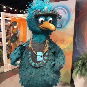 Teal Emu mascot costume character dressed with a Swimwear and Necklaces