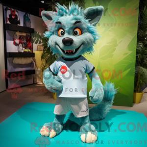 Cyan Hyæne maskot kostume...