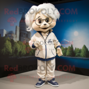 nan Champagne mascot costume character dressed with a Joggers and Lapel pins