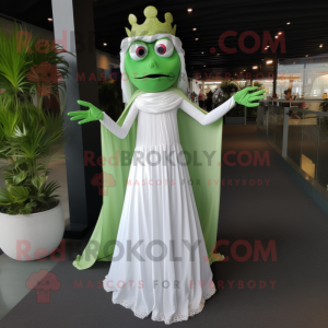 Green Stilt Walker mascot costume character dressed with a Wedding Dress and Scarf clips