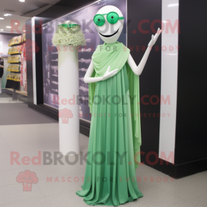 Green Stilt Walker mascot costume character dressed with a Wedding Dress and Scarf clips