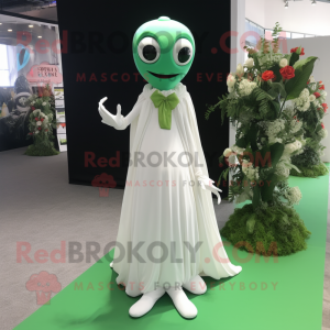 Green Stilt Walker mascot costume character dressed with a Wedding Dress and Scarf clips