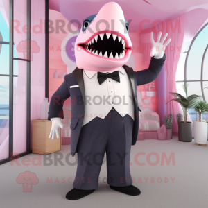 Pink Megalodon mascot costume character dressed with a Tuxedo and Belts
