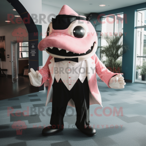 Pink Megalodon mascot costume character dressed with a Tuxedo and Belts