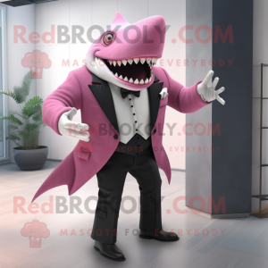 Pink Megalodon mascot costume character dressed with a Tuxedo and Belts