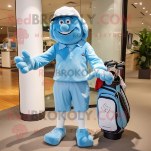 Sky Blue Golf Bag mascot costume character dressed with a Bermuda Shorts and Anklets