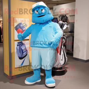 Sky Blue Golf Bag mascot costume character dressed with a Bermuda Shorts and Anklets
