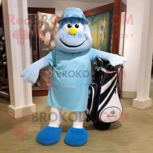 Sky Blue Golf Bag mascot costume character dressed with a Bermuda Shorts and Anklets