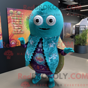 Cyan Tacos maskotdraktfigur...