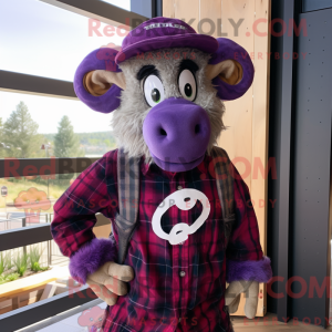 Purple Ram maskot kostume...