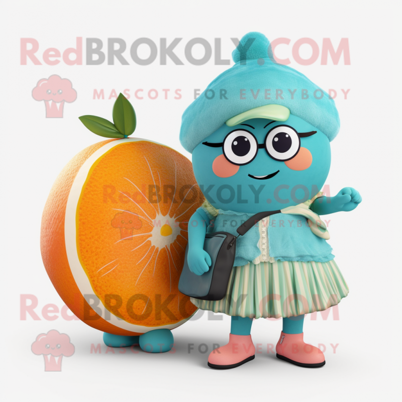 Teal Grapefruit mascot costume character dressed with a Maxi Skirt and Backpacks Teal Grapefruit mascot costume character dressed with a Maxi Skirt and Backpacks
