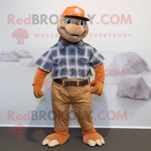 Rust Sea Turtle mascot costume character dressed with a Oxford Shirt and Caps
