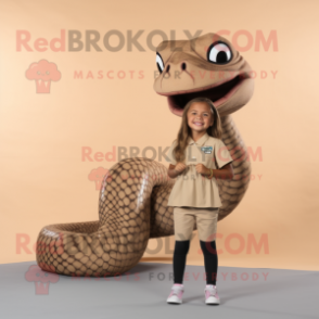 Tan Titanoboa mascot costume character dressed with a Mini Skirt and Watches