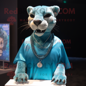 Cyan Puma maskot kostume...