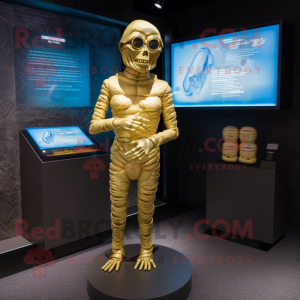 Gold Mummy mascot costume character dressed with a One-Piece Swimsuit and Bracelet watches