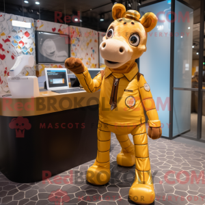 Guld Giraffe maskot kostume...
