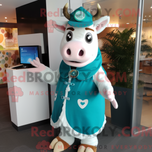 Teal Hereford Cow mascot...