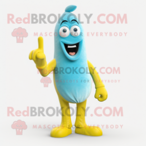 Cyan Banana mascot costume character dressed with a Skinny Jeans and Earrings