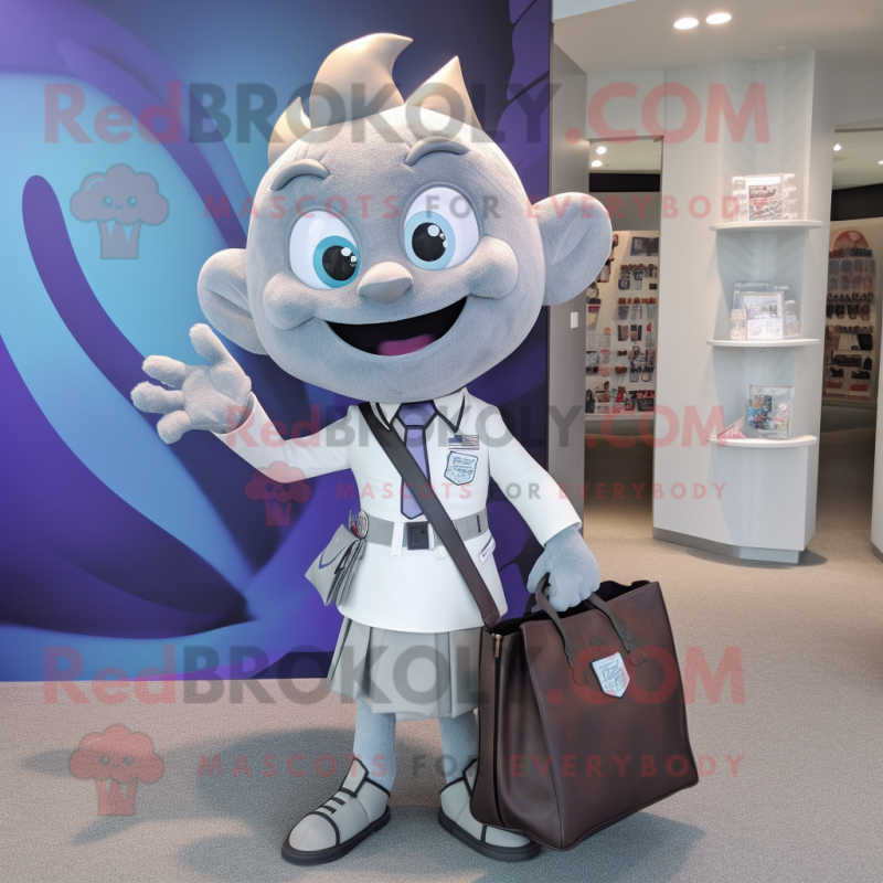 Gray Tooth Fairy mascot costume character dressed with a Blazer and Tote bags Gray Tooth Fairy mascot costume character dressed with a Blazer and Tote bags