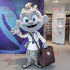 Gray Tooth Fairy mascot costume character dressed with a Blazer and Tote bags