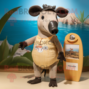 Tan Tapir mascot costume character dressed with a Swimwear and Cummerbunds