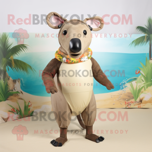 Tan Tapir mascot costume character dressed with a Swimwear and Cummerbunds