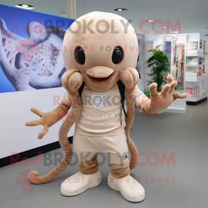 Beige Octopus mascot costume character dressed with a Joggers and Keychains